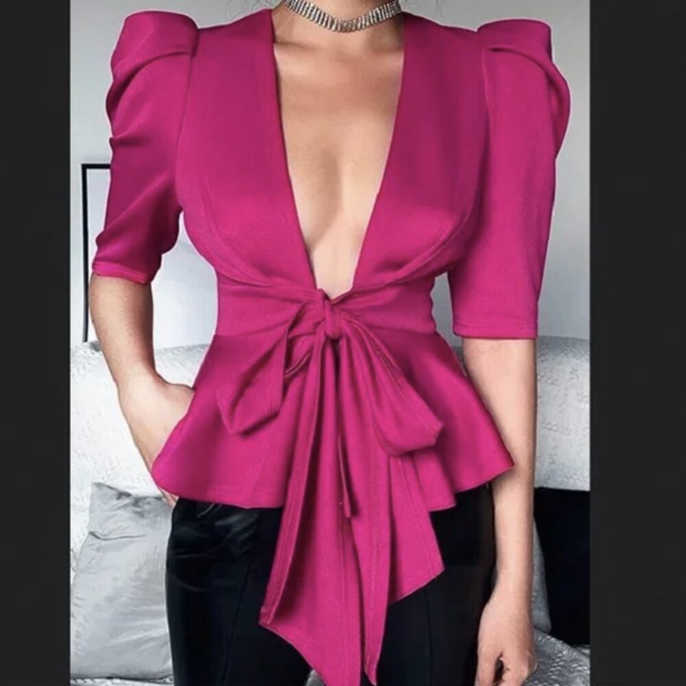 NWT FHU collection Half Sleeve Elegant Sheath V Neck Top